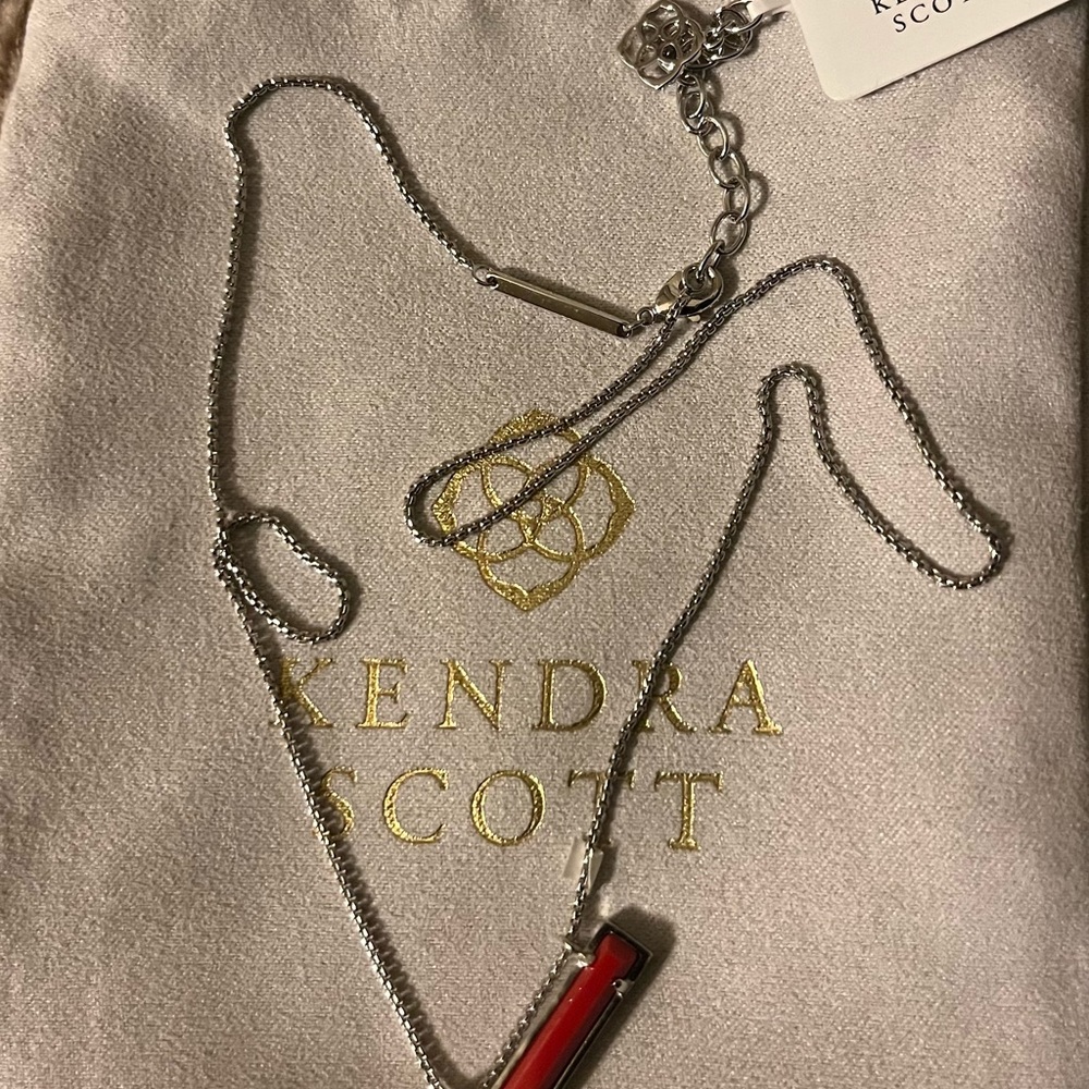 Kendra Scott Leanor Silver Necklace with Red Pendant